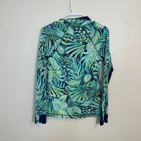 Lilly Pulitzer Luxletic Zip Up Jacket Birds Tropical Print Navy Blue XS - Picture 2 of 9